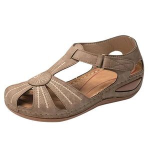 Womens Khaki Closed Toe Casual Comfort Wedge Sandals